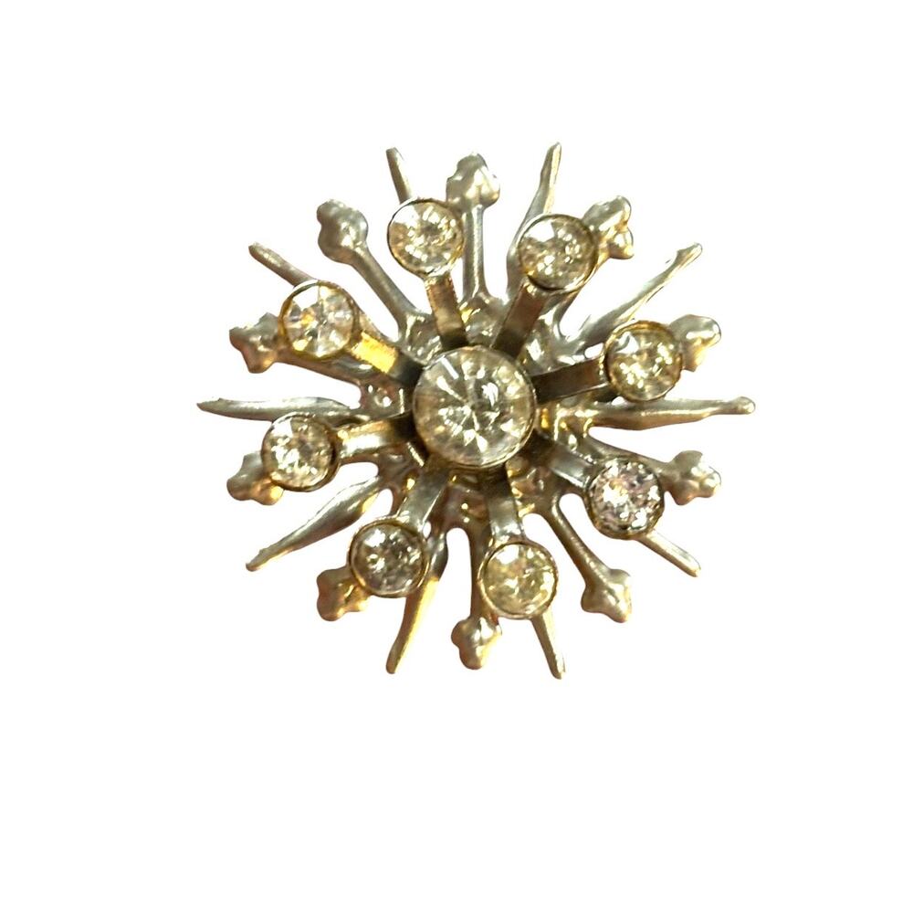 Vintage Silver Tone Rhinestone Atomic Starburst Brooch Mid Century Sputnik Spray